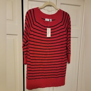 Kim Rogers Striped Pink and Black Sweater NWT Size Large